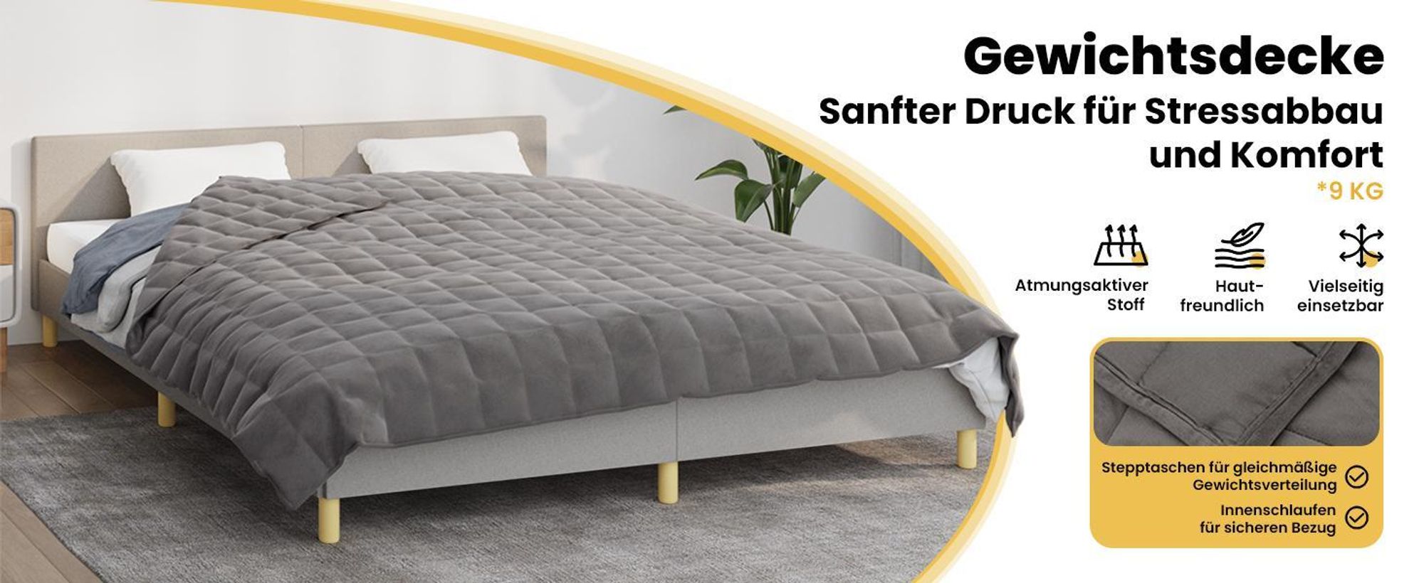 vidaXL Gewichtsdecke Grau 200x200 cm 9 kg Stoff