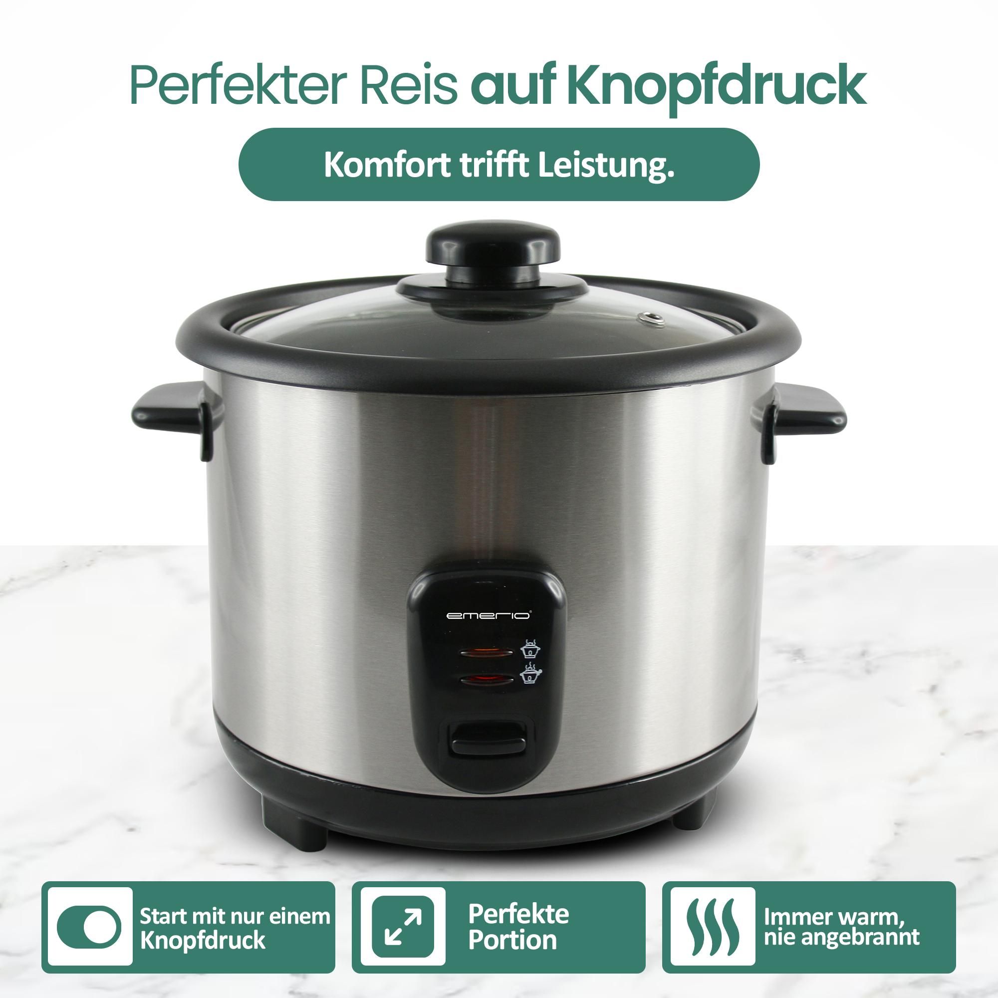 Emerio Reiskocher 1,5 Liter – Warmhaltefunktion & automatische Abschaltung – Antihaftbeschichtung – RCE-110118.5 – Schwarz