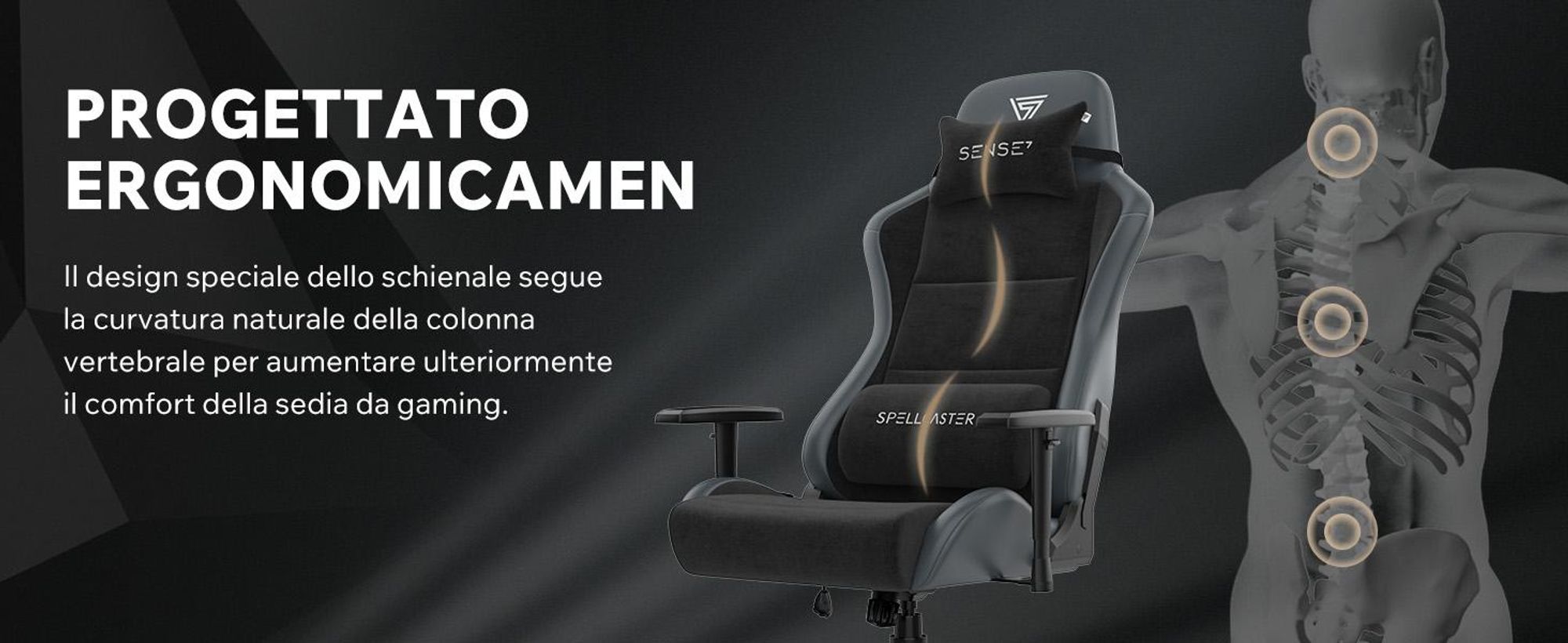 SENSE7 Spellcaster FUKU XL Sedia da gaming in Alcantara nera - Sedia da ufficio ergonomica per persone di corporatura robusta, 160 kg, imbottitura in schiuma a freddo, seduta ampia