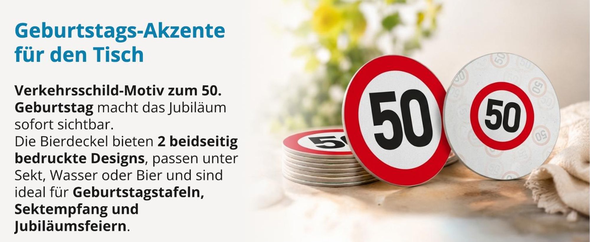 itenga 40x Bierdeckel Verkehrsschild 50 I Rot Weiß I Untersetzer I 10,7cm