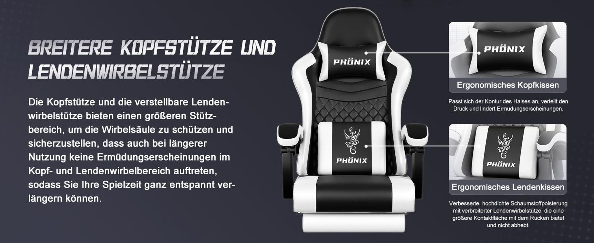 Adormii Gaming Stuhl, Ergonomischer Gaming Sessel, Schreibtischstuhl, Gamingstuhl mit Fußstütze, verstellbare Rückenlehne, Gaming stuhl 150 kg
