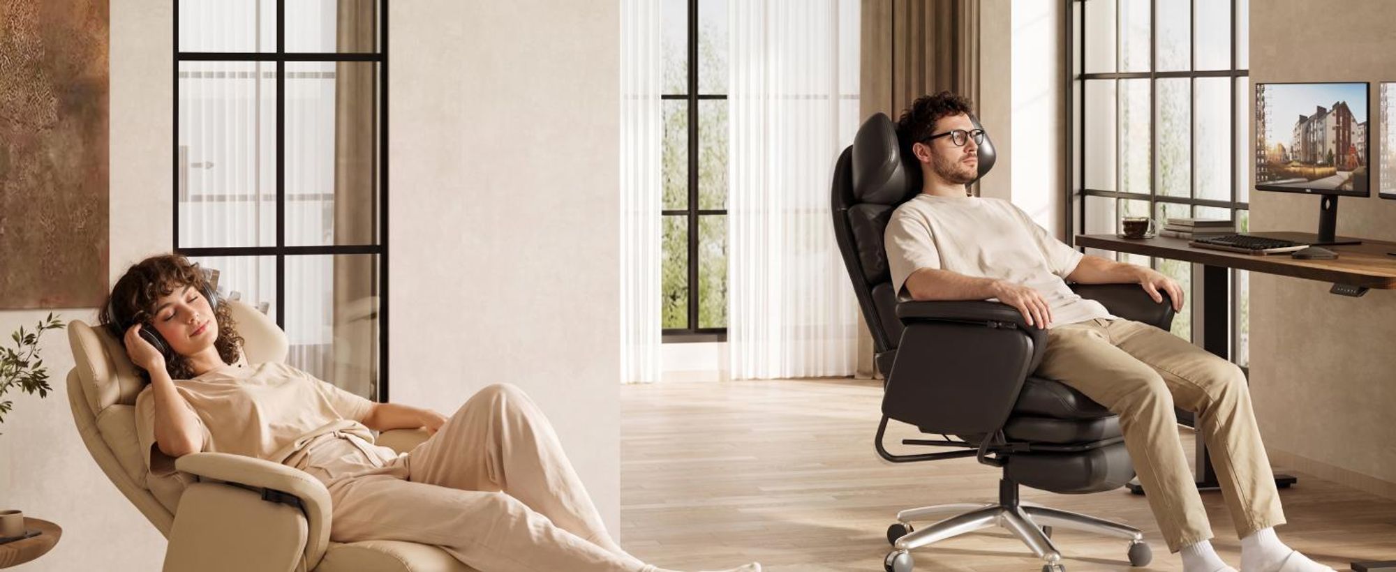 FLEXISPOT HC4 Pro 3-in-1 Chefsessel Bürostuhl mit 165° Liegefunktion, 3D-Kopfstütze, kratzfestem & wasserabweisendem Kunstleder und Fußstütze, Schwarz