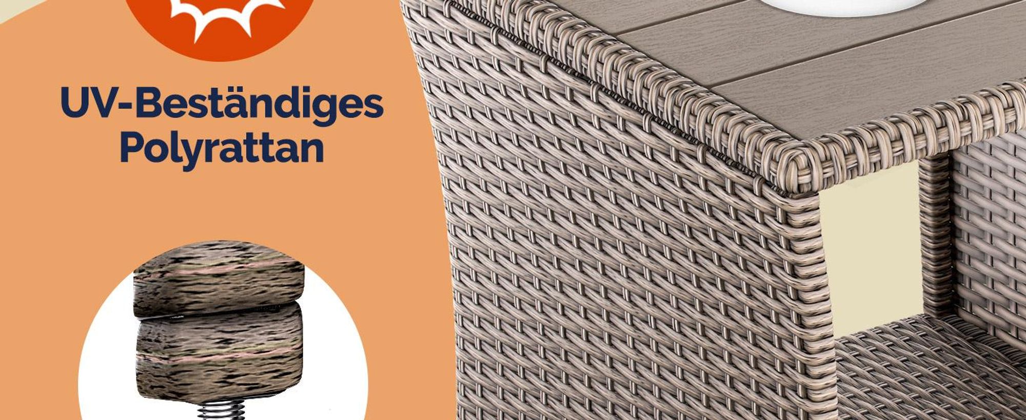 CASARIA® Polyrattan Beistelltisch mit WPC Tischplatte Grau