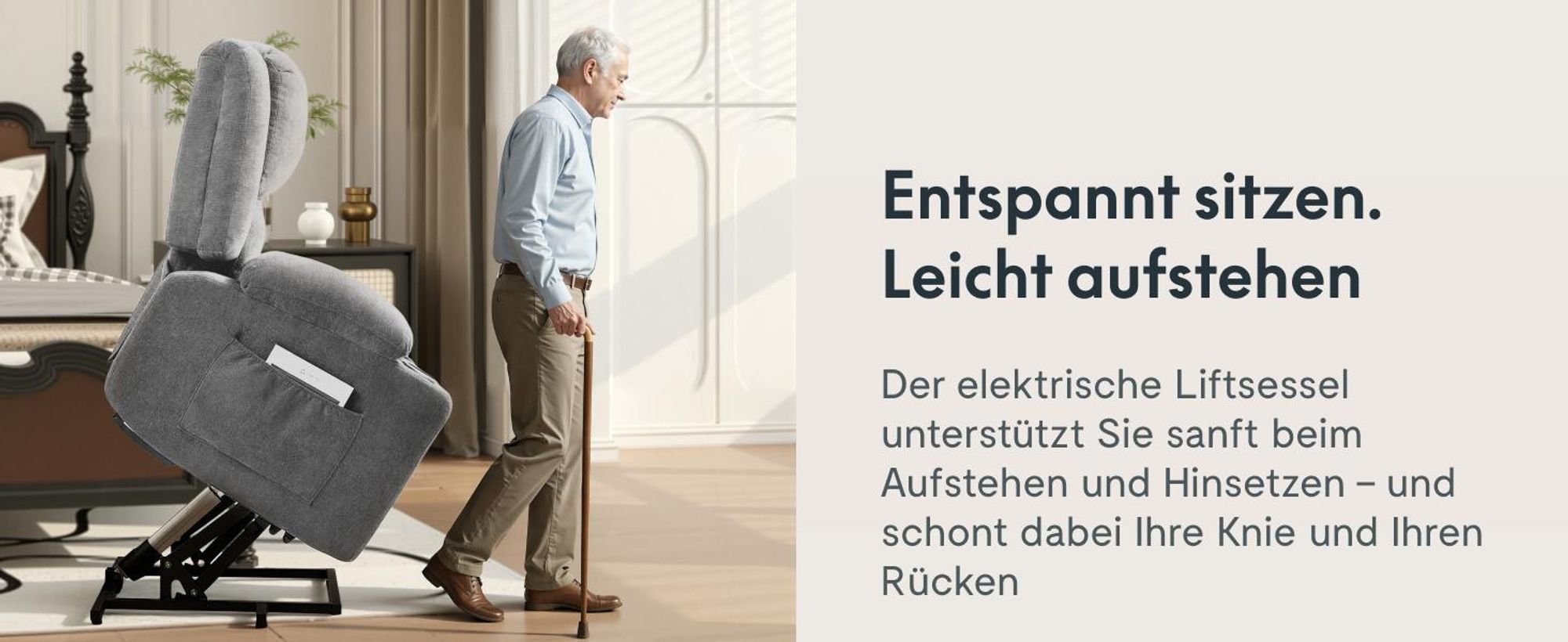 FLEXISPOT XL6 Elektrischer Massagesessel mit Aufstehhilfe, Heizfunktion, USB-Anschluss, 105°-165° verstellbar, belastbar bis 200 kg (Hellgrau)