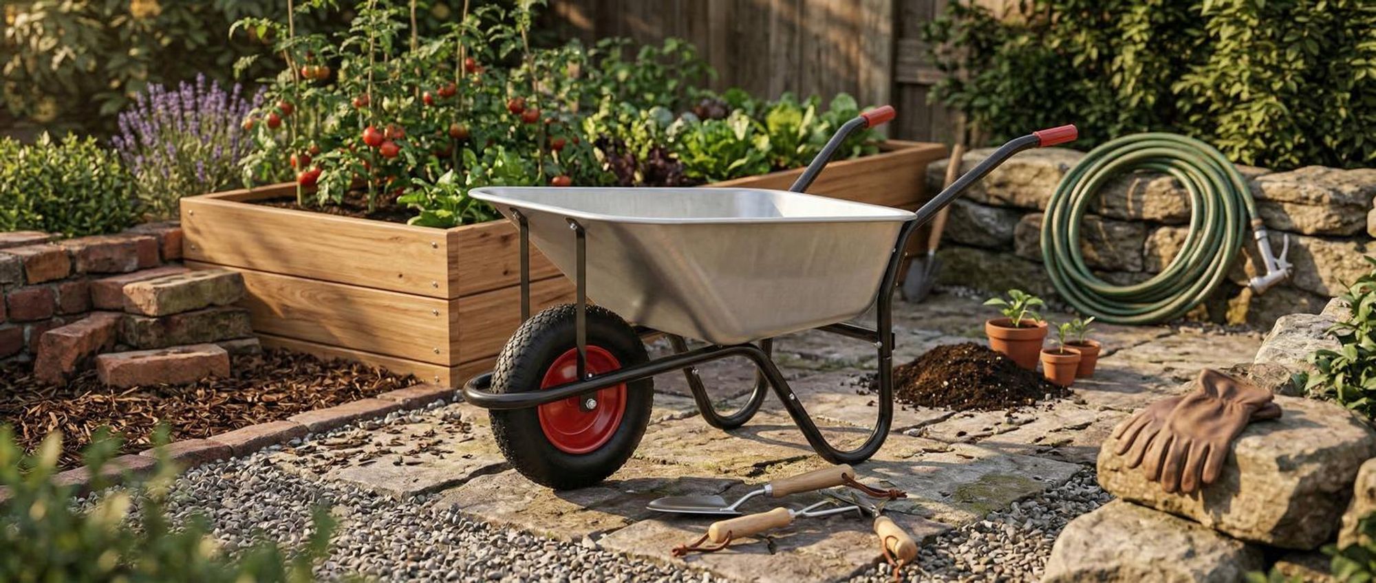 tectake Schubkarre 100L verzinkte Stahlwanne 250kg Tragkraft robuste Konstruktion mit Muldenstützbügel Gartenkarre Bauschubkarre