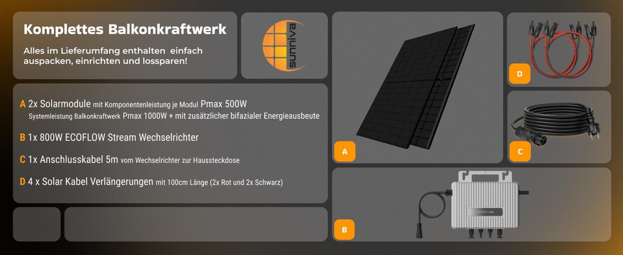 Sunniva Balkonkraftwerk 1000W Komplettsets