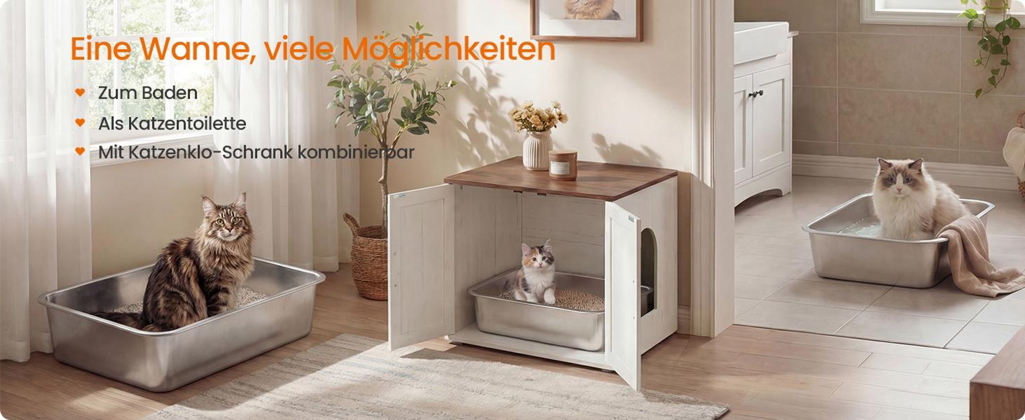 FEANDREA Katzenklo Edelstahl, Katzentoilette mit Schaufel, offen, für kleine Katzen und Kätzchen, 40 x 30 x 10 cm, silbern