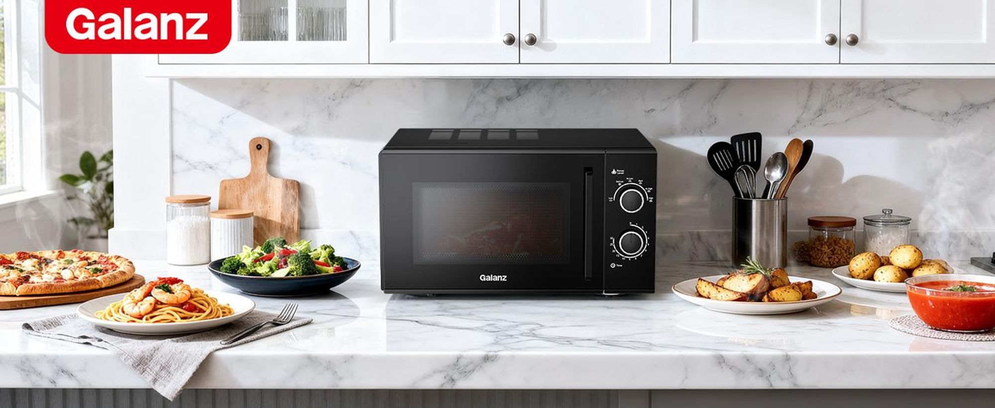 Galanz Mikrowelle 25L 900W Drehregler 6 Leistungsstufen Auftaufunktion schwarz