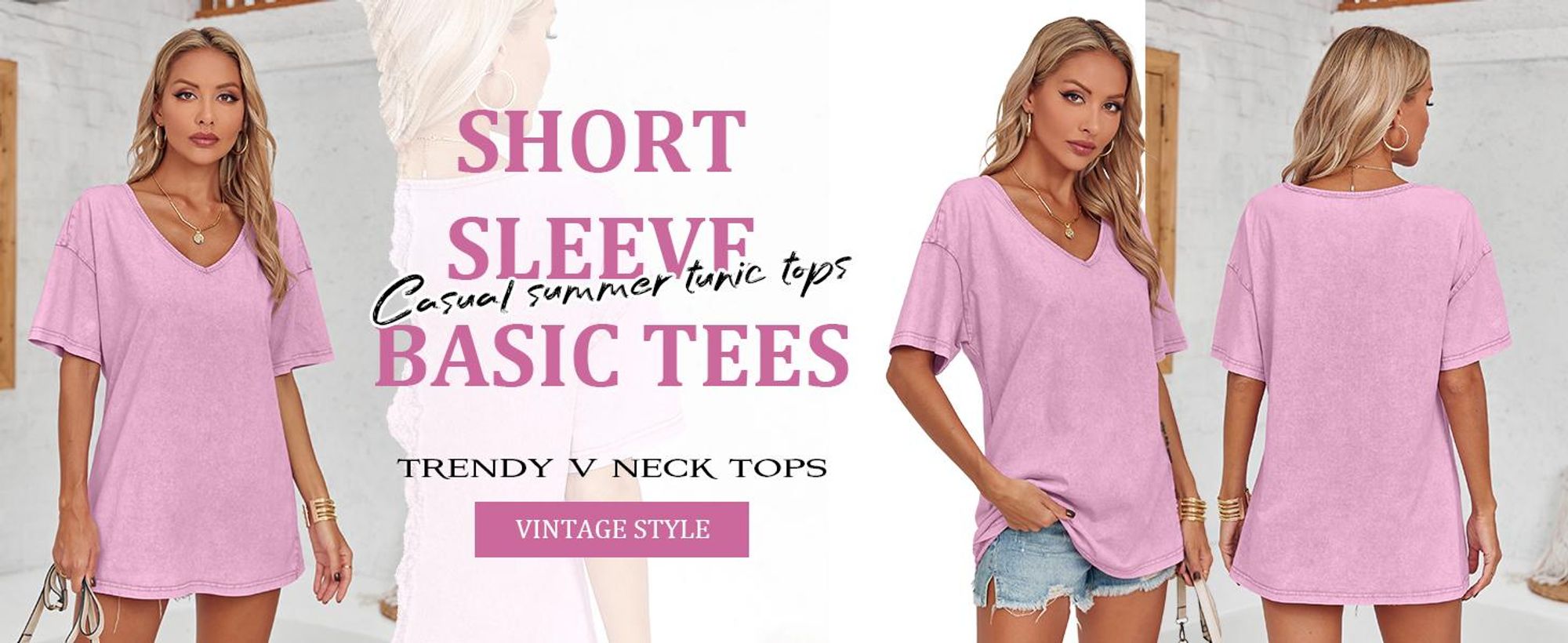 Oversize-T-Shirt für Damen, lockere Passform, reine Baumwolle, V-Ausschnitt, Boyfriend-Stil