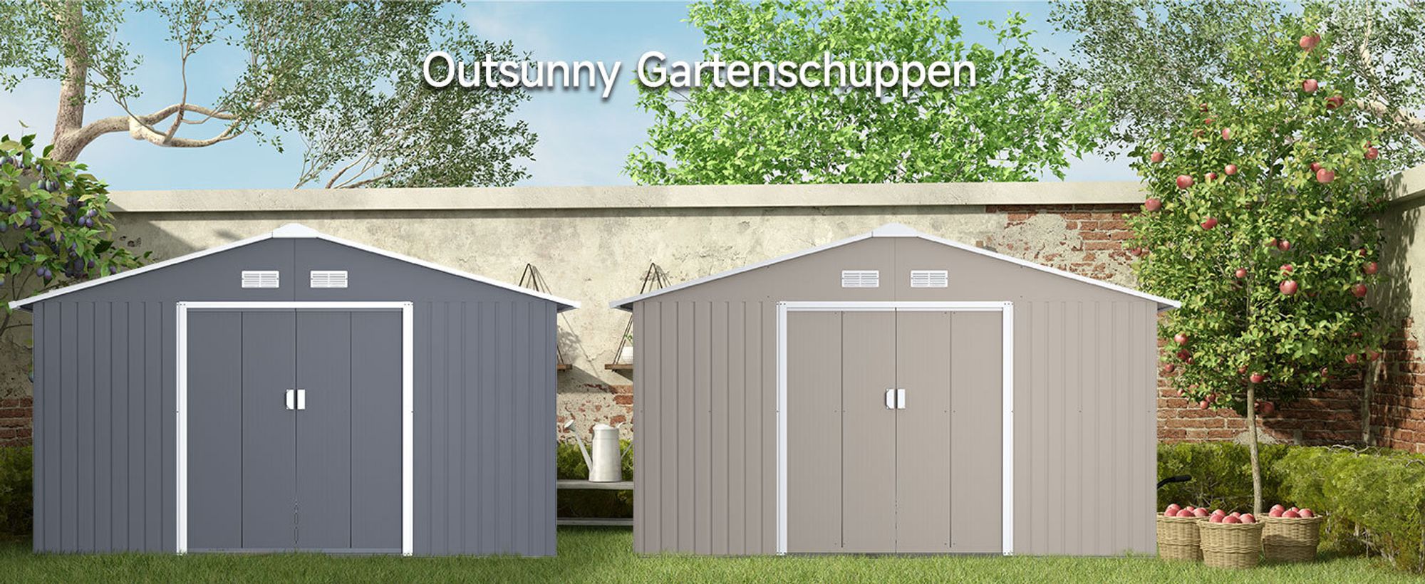 Outsunny Gerätehaus 12,4 m² Gartenhaus mit Pultdach, Schiebetür, Fundament