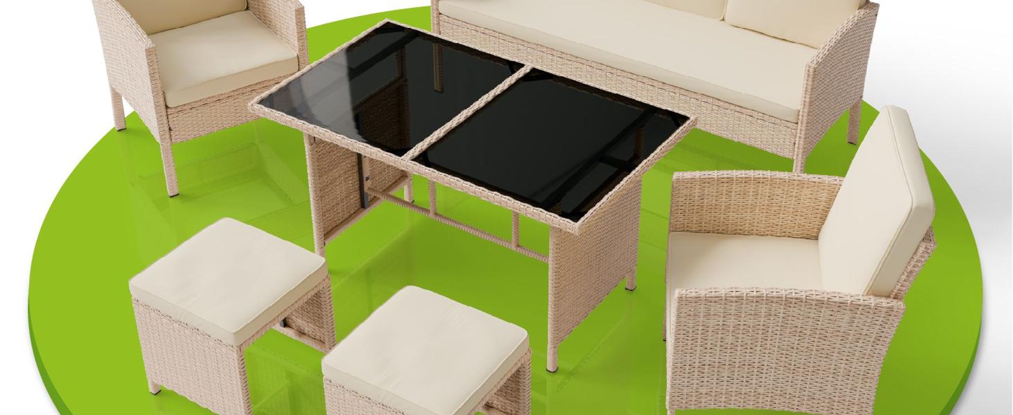 Juskys Polyrattan Gartenmöbel Sitzgruppe Turin Set 6 teilig - Outdoor Möbel Creme / Sand