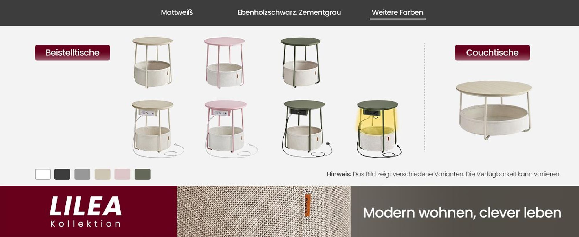 VASAGLE Beistelltisch, rund, mit Korb, Ø45 cm, Lorbeergrün-Cremeweiß