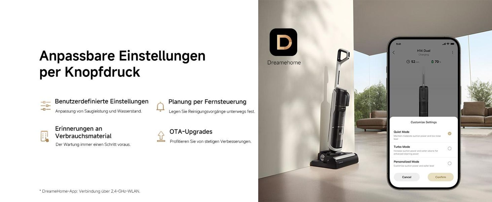 DREAME H14 Dual Nass- und Trockensauger, 5-in-1,180° Liegeposition, 18000 Pa Saugleistung,60 °C heißes Wasser,Reinigung mit zwei Kanten,App-Steuerung