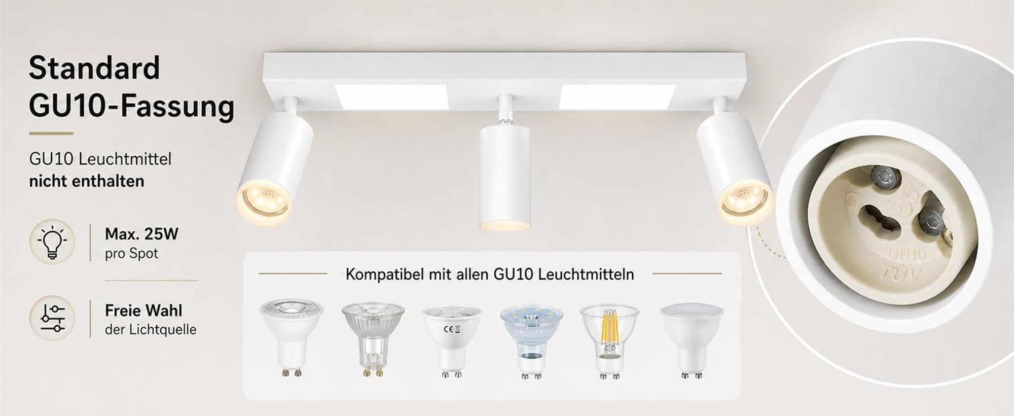ZMH Deckenleuchte Led Deckenspot 3 Flammig GU10 Schlafzimmerlampe 3000k Weiß Küchenlampe 20W Deckenstrahler Schwenkbar Flurlampe Metall für Küche Büro