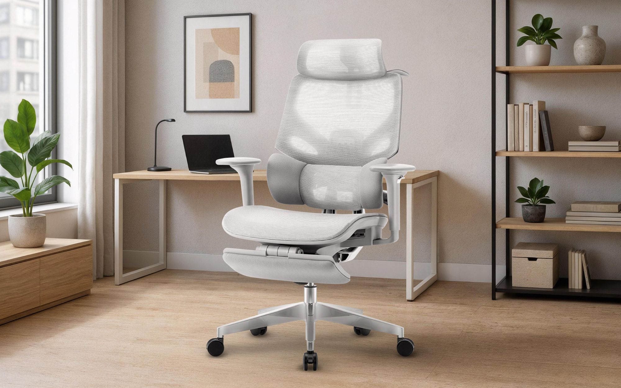 Mark Adler Expert 8.7 Ergonomischer Bürostuhl Grau Mesh, 4D-Armlehnen, verstellbare Rückenlehne, Kopfstütze, Fußstütze, bis 150 kg