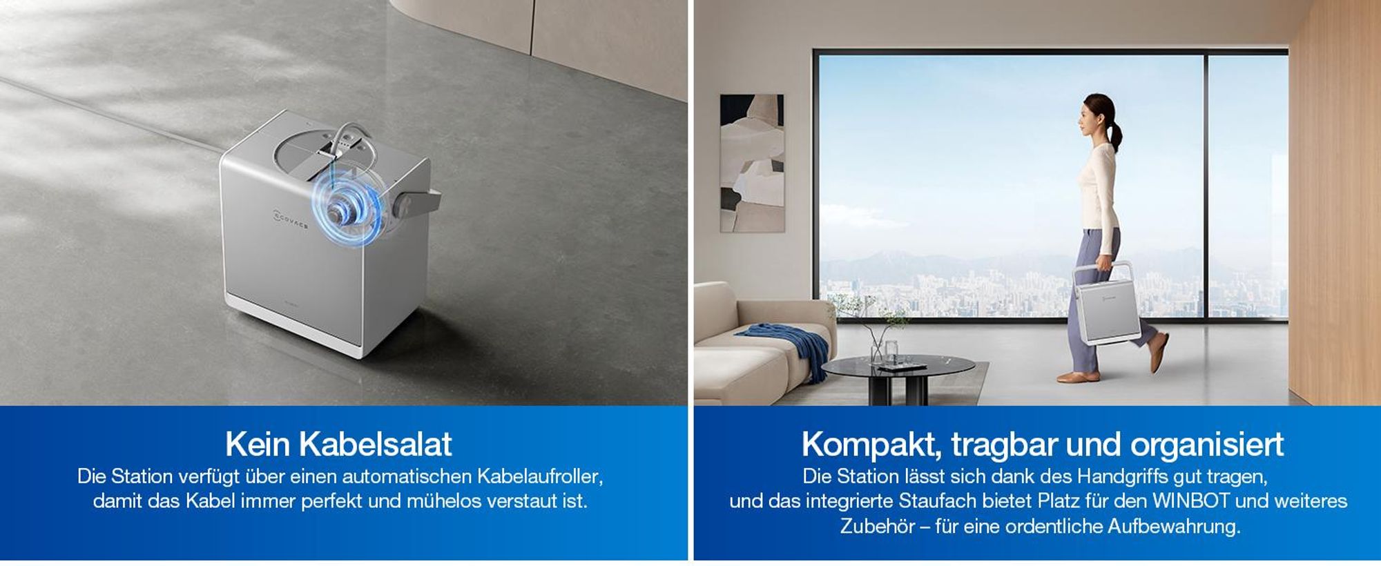 ECOVACS WINBOT W2S OMNI Fensterputzroboter mit Multifunktionsstation mit 1L Original Fensterreinigungsflüssigkeit