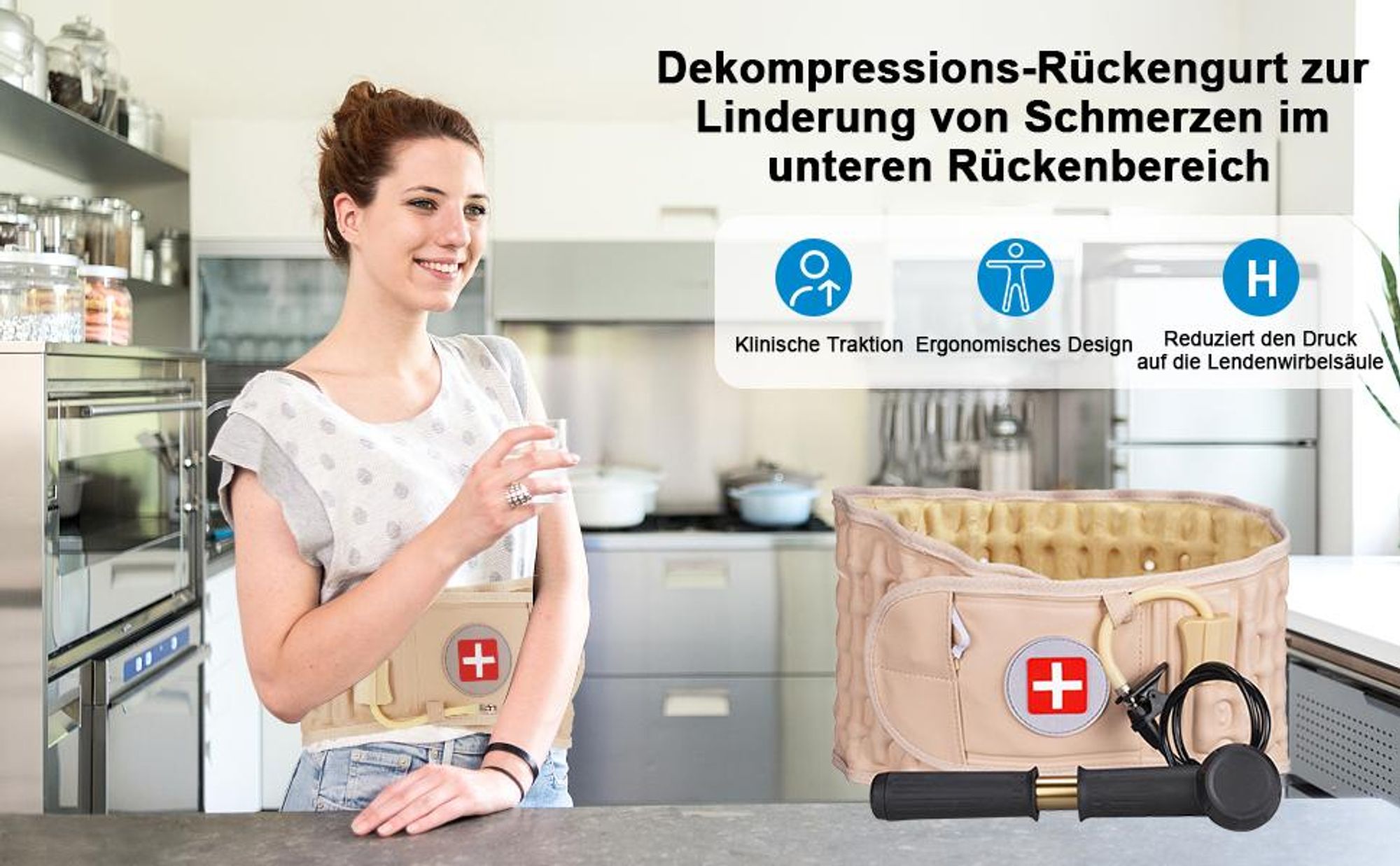 Rückenbandage, Bandscheiben-Gürtel, Lendenwirbelstütze, Aufblasbarer Lendengürtel Gürtel, Schmerzen im unteren Rücken Linderung