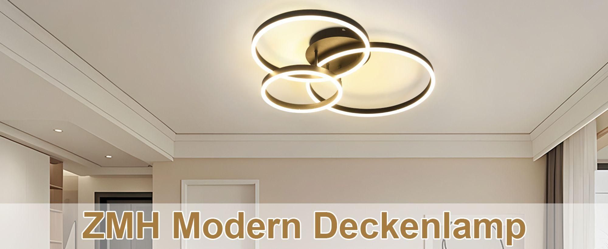 ZMH Plafoniera LED per soggiorno dimmerabile con telecomando Plafoniera a 3 cerchi moderna in nero 74W