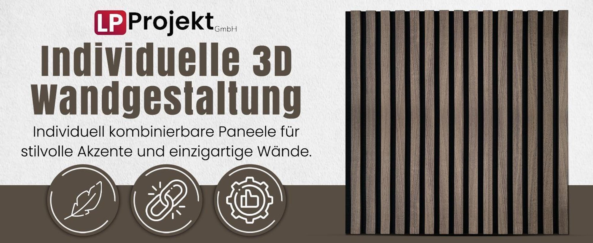 LP Projekt Holzwandpaneel 120x60cm | Modernes 3D Akustikpaneel für Räume und Büros | Dekorativ Eiche Schwarz Wandpaneel geeignet für dekorative Wand