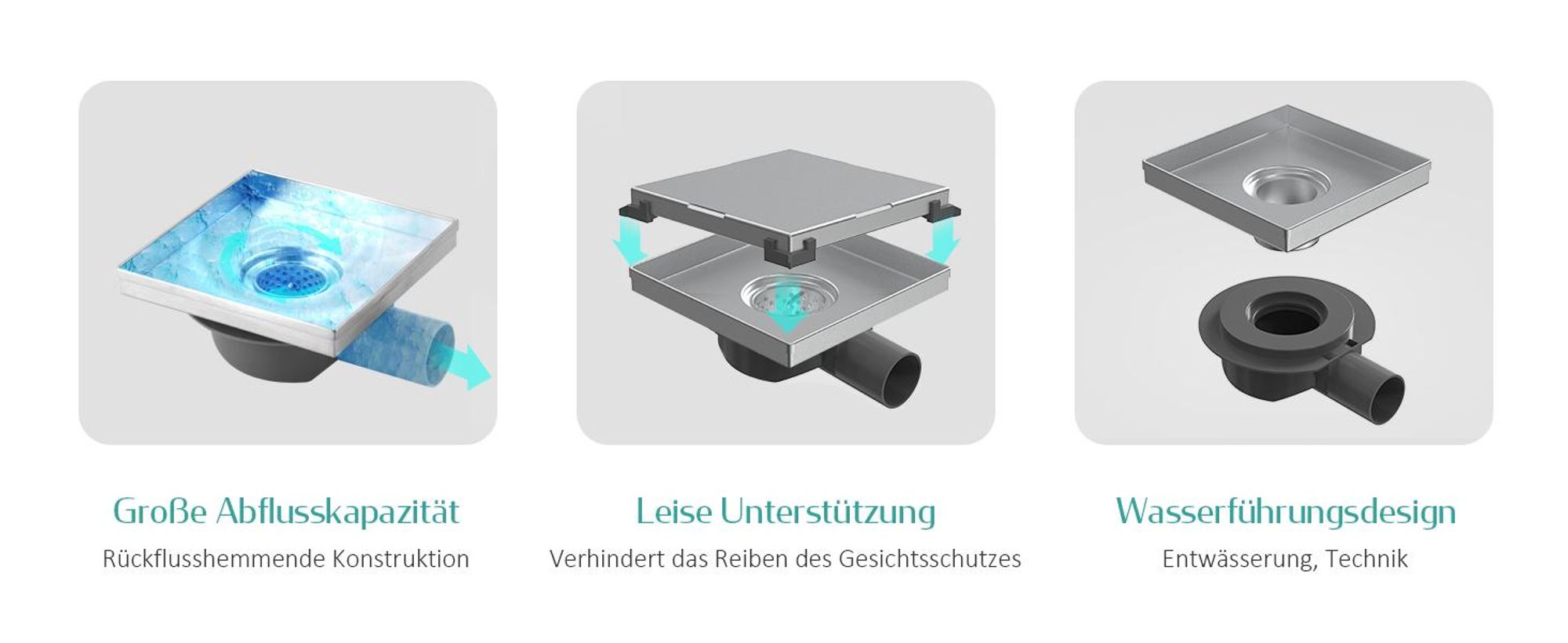 EMKE Bodenablauf Edelstahl Eck 152 x 152mm Ablaufgarnitur mit Siphon Geruchsstop und Haarsieb, Duschablauf Abfluss Ablaufloch set