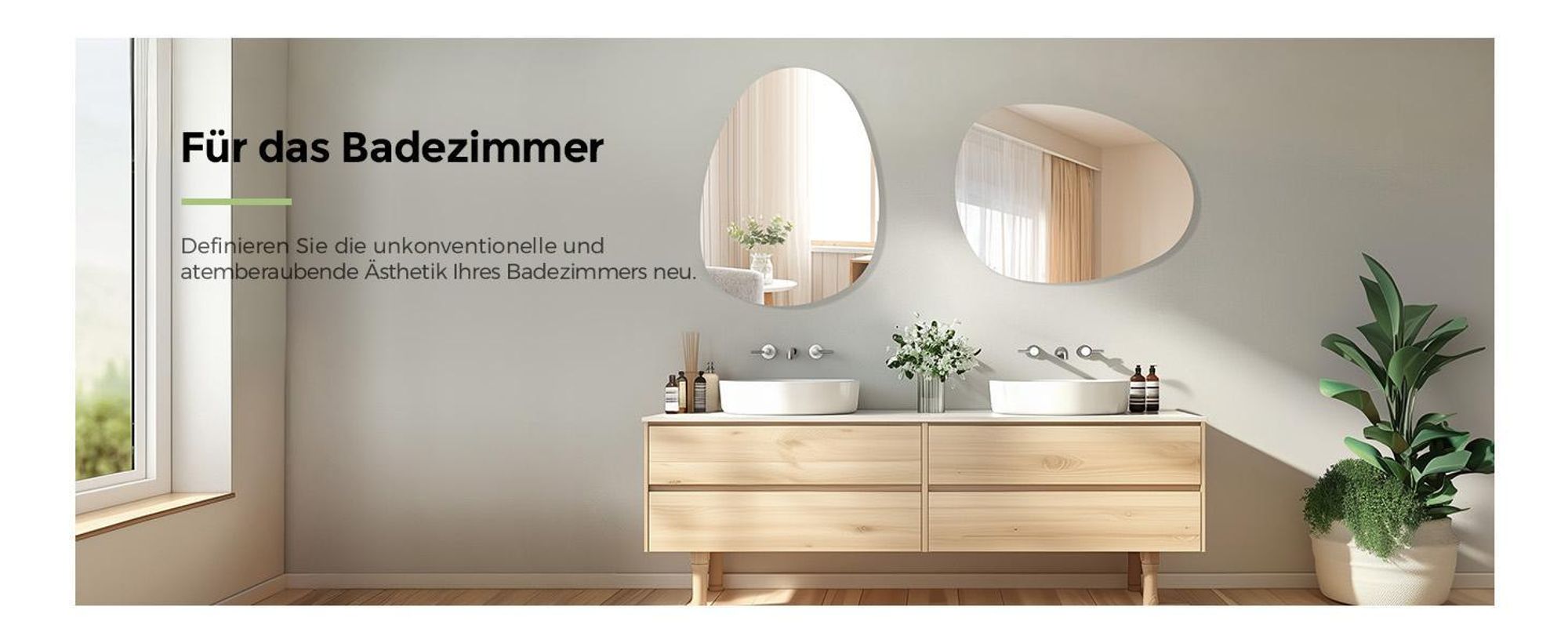 S'AFIELINA Wandspiegel asymmetrisch 75×55cm ohne Rahmen Deckospiegel Badspiegel für Wohnzimmer, Badezimmer und Schlafzimmer