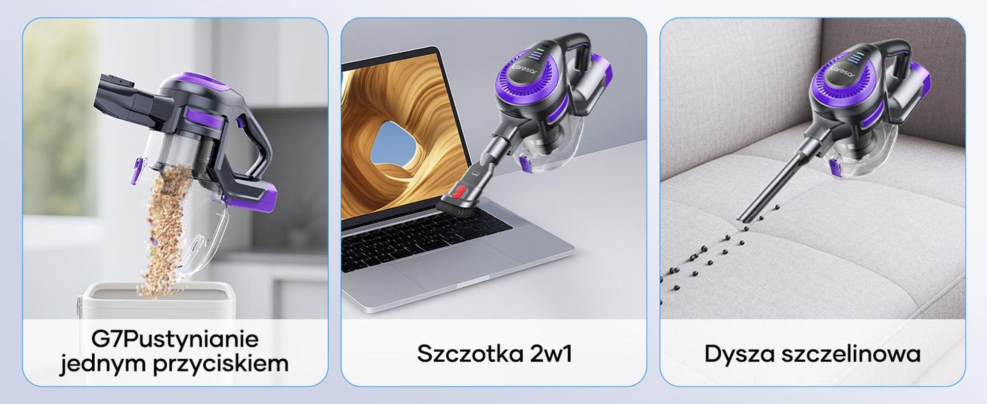 Laresar V10 Lite Odkurzacz bezprzewodowy, 38 000 Pa, czas pracy do 45 minut, wałek zapobiegający plątaniu się włosów, szczotka w kształcie litery V