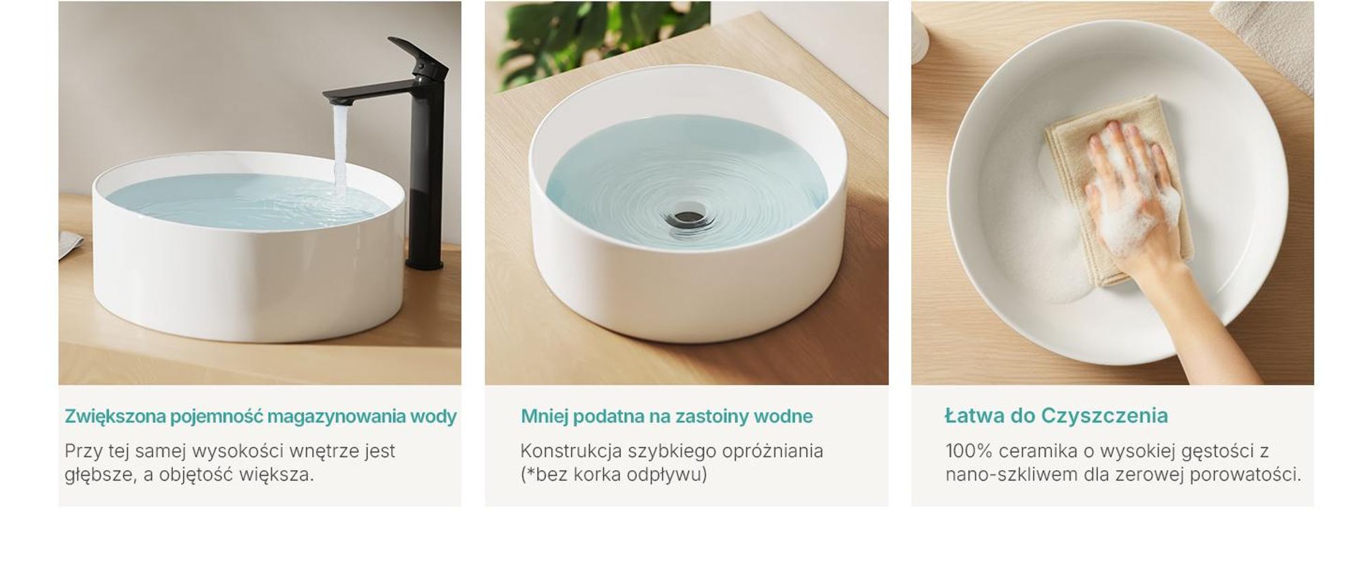 Umywalka nablatowa EMKE okrągła 352x352x112mm wykonana z ceramiki, szkliwiona na biało z połyskiem, bez otworu na baterię i przelewu, nowoczesny design do stylowych łazienek