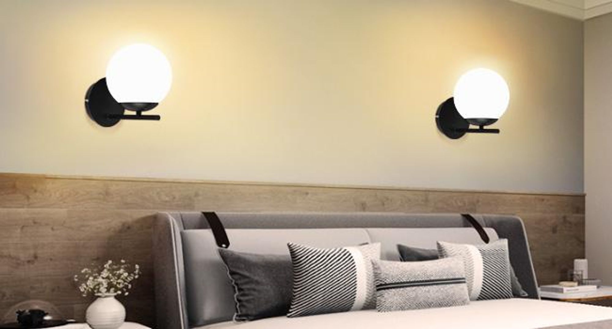 ZMH Wandleuchte Schwarz Wandlampe Innen Moderne Glas Bettlampe E27 Wandbeleuchtung Nachtlampe für Treppenhaus Wohnzimmer Schlafzimmer Flur Kinderzimmer  Ohne Leuchtmittel