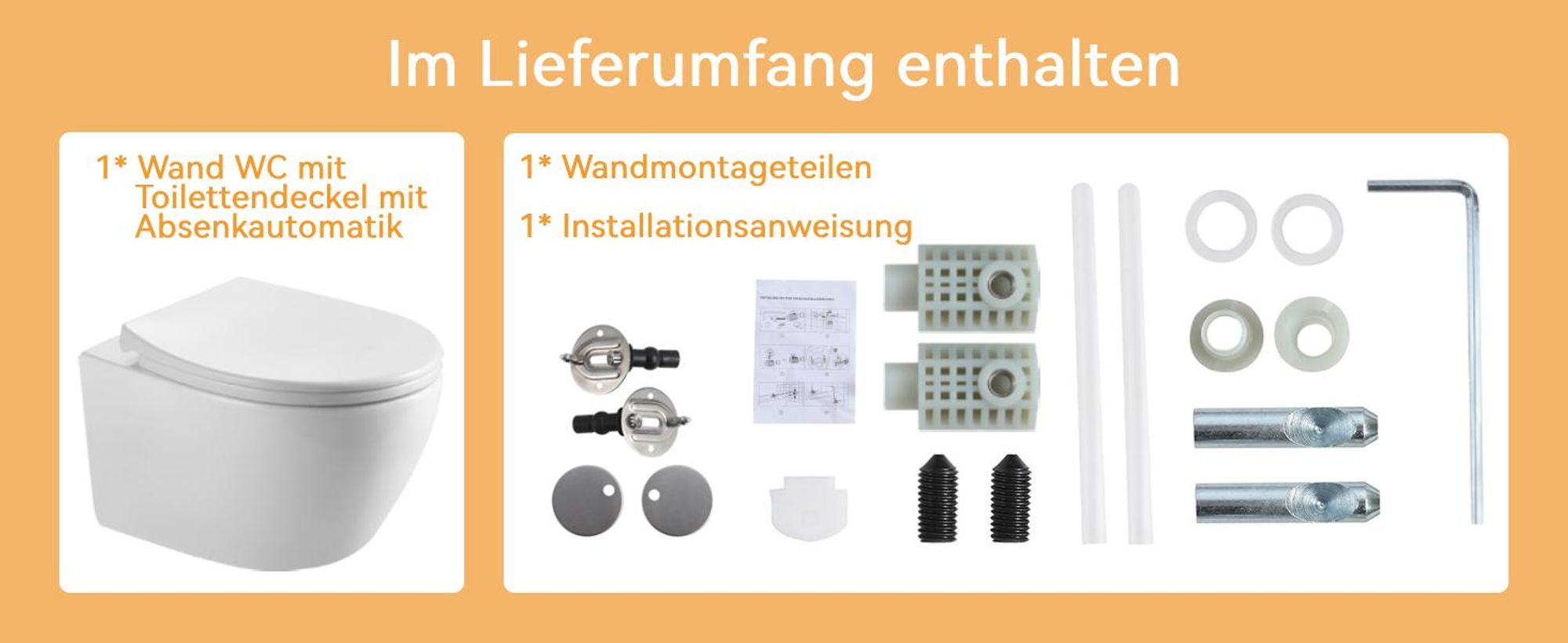 Komplett Vorwandelement Toilette Set - 82cm Unterputzspülkasten + Hänge  WC Wand Toilette + Rechteckig Chrome Drückplatte HOROW