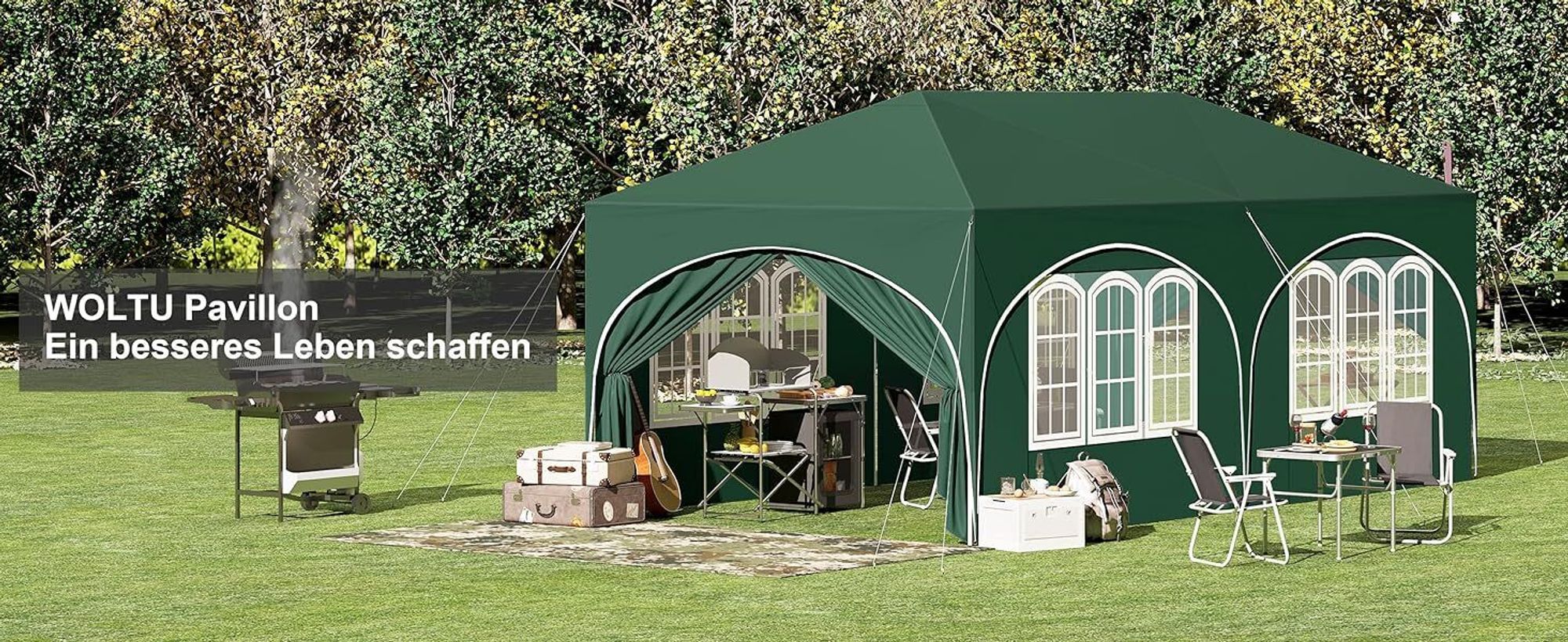 WOLTU Pavillon, mit Seitenwänden, wasserabweisend UV-Schutz, grün