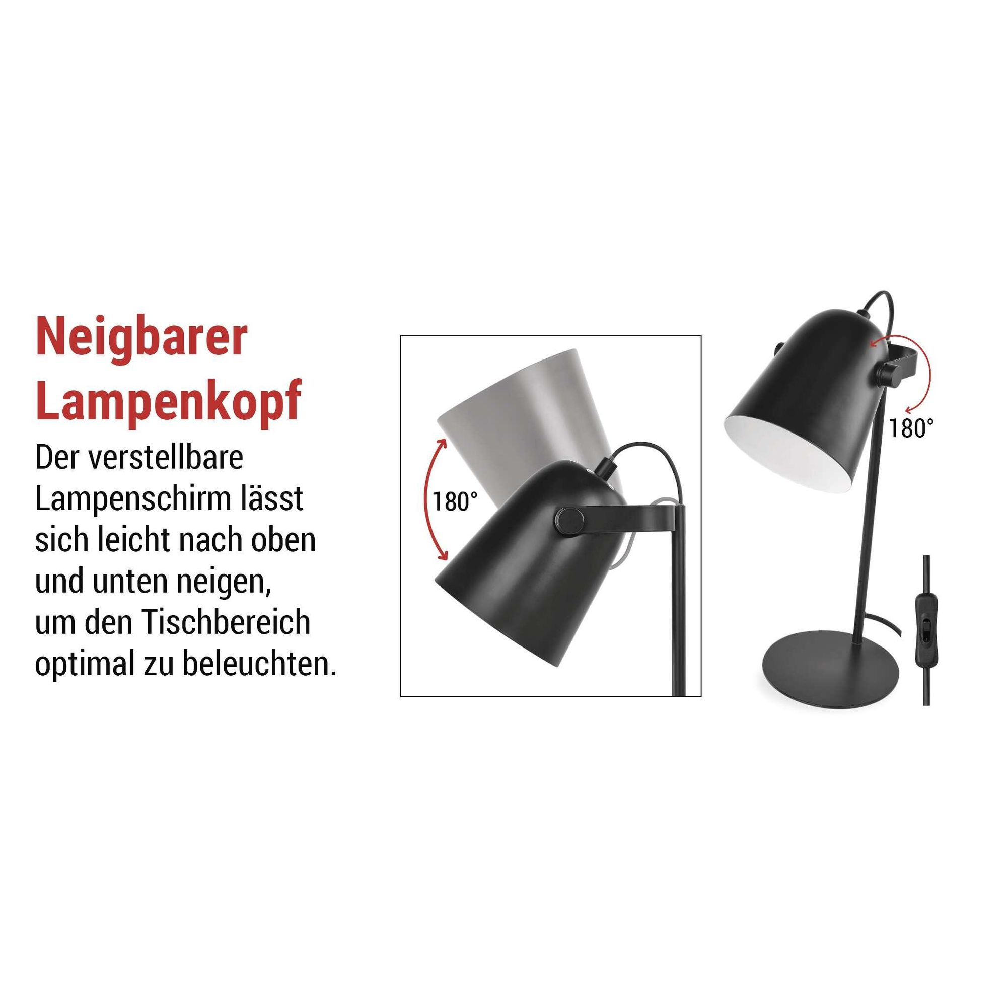 EMOS Design Schreibtischlampe NINA aus Metall mit E27-Fassung, Nachttischlampe mit 150 cm Kabel und Eurostecker, ohne Glühbirne, Schwarz, Z7642B