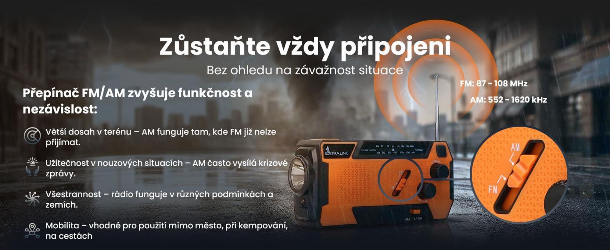 Extralink SR-4000 nouzové solární rádio s klikou a powerbankou