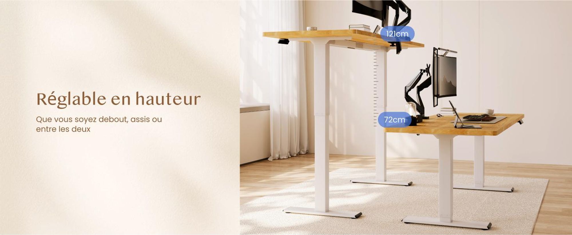 Bureau réglable en hauteur FLEXISPOT QB2 Électrique 140 x 70 cm, 2 MOTEURS PUISSANTS, capacité de charge 120 kg, protection anti-collision, 4 fonctions mémoire (érable)