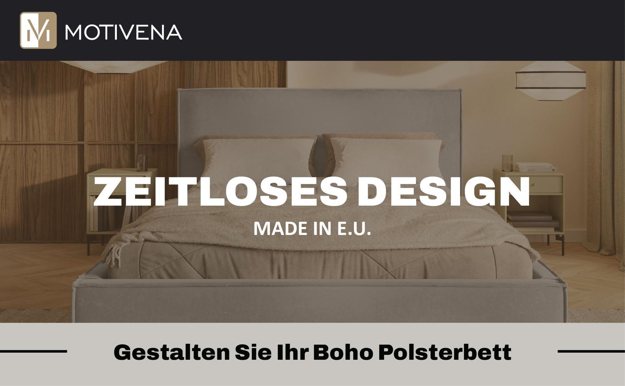 MOTIVENA Boho Polsterbett 120x200 mit Bettkasten, Holz Latttenrost, Bett 120x200 Beige Boucle (Catch Me 02)