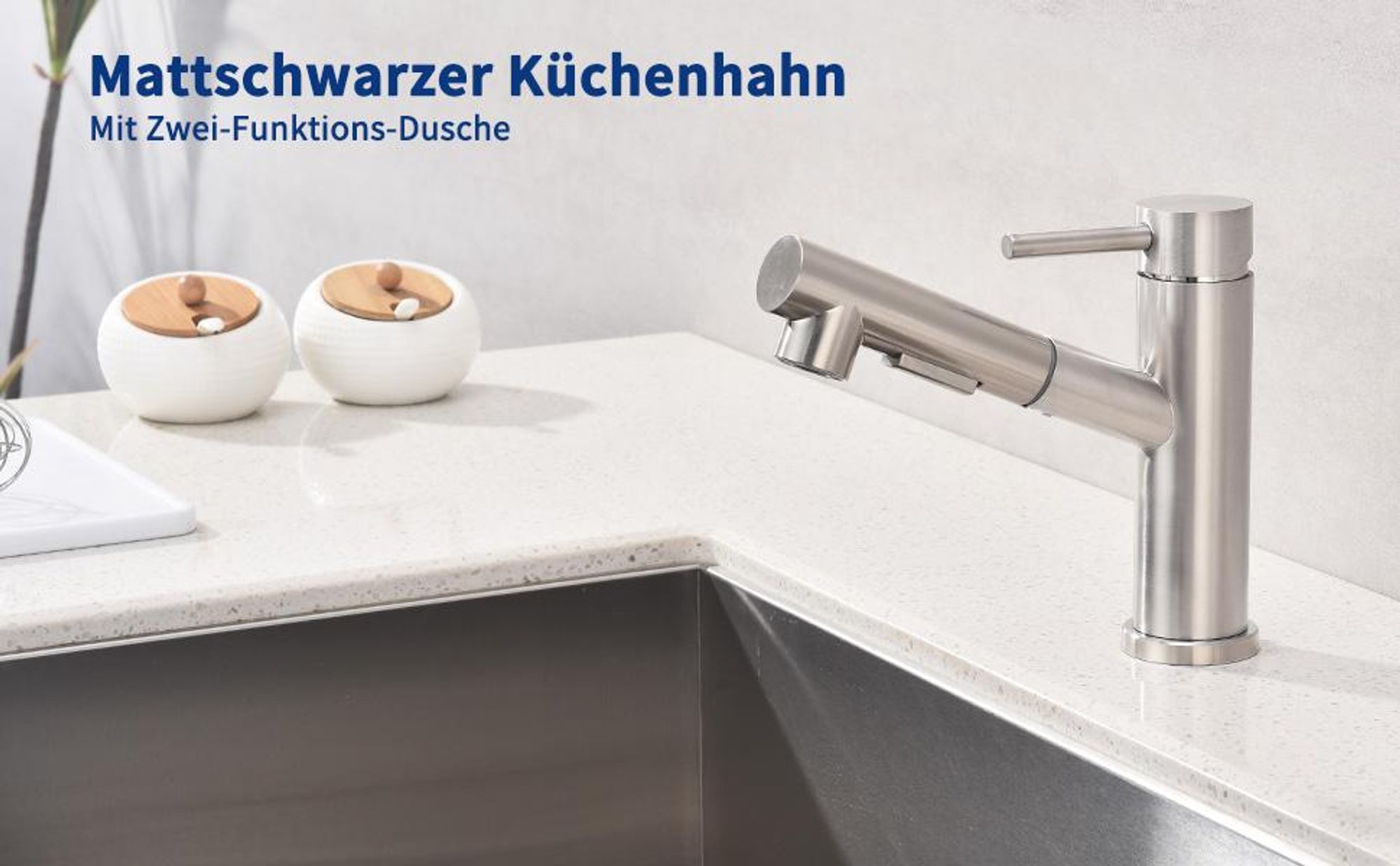 HOMELODY Wasserhahn Küche/Bad Gebürsteter Oberfläche Ausziehbar, Küchenarmatur mit Brause Zwei Wasserstrahlarten, Armatur Küche Spültischarmatur
