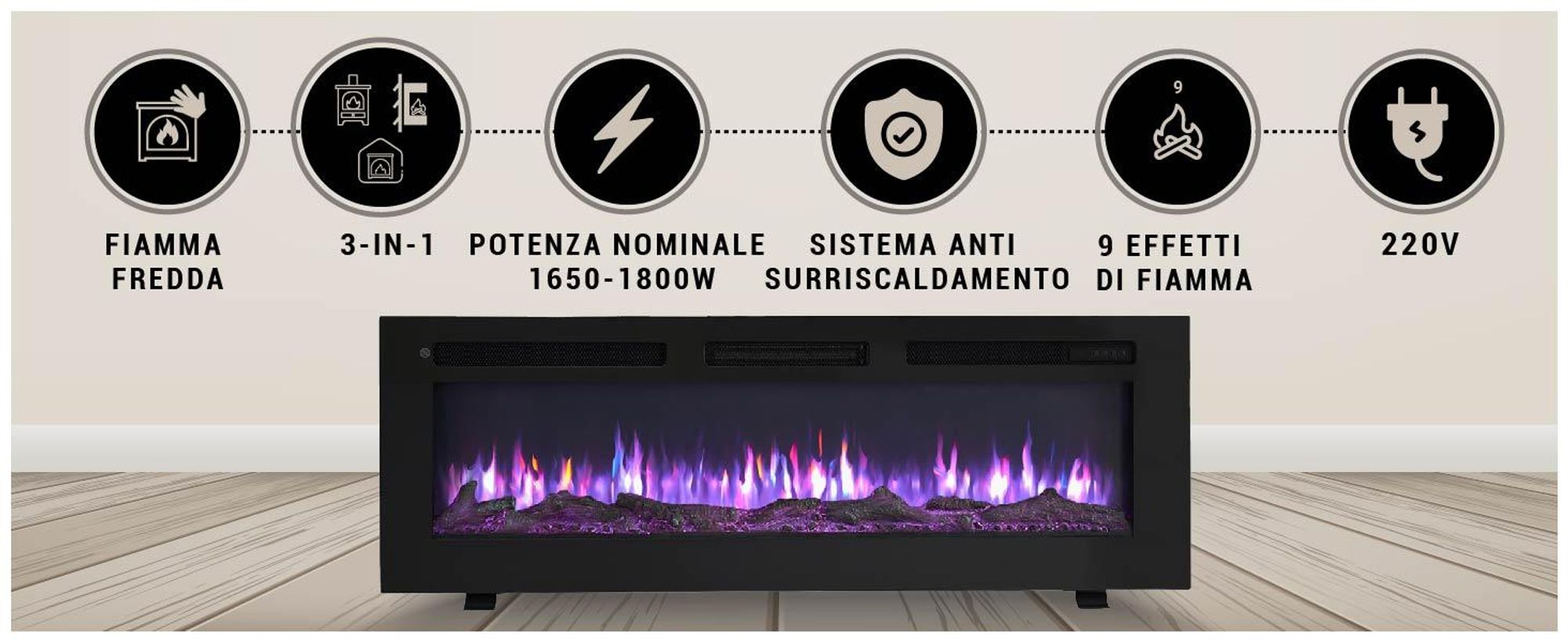 BALDERIA -design Leif 50 - Camino elettrico 3in1