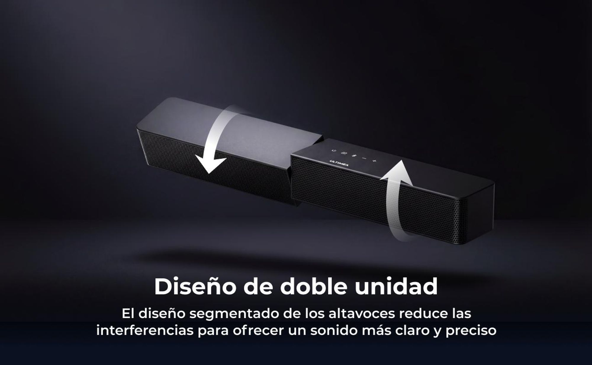 Barra de sonido ULTIMEA de 2.1 canales con subwoofer inalámbrico, 240 W de potencia máxima, tecnología VoiceMX y BassMX, control mediante aplicación, HDMI, Bluetooth® 6.0, modelo Poseidon R3T