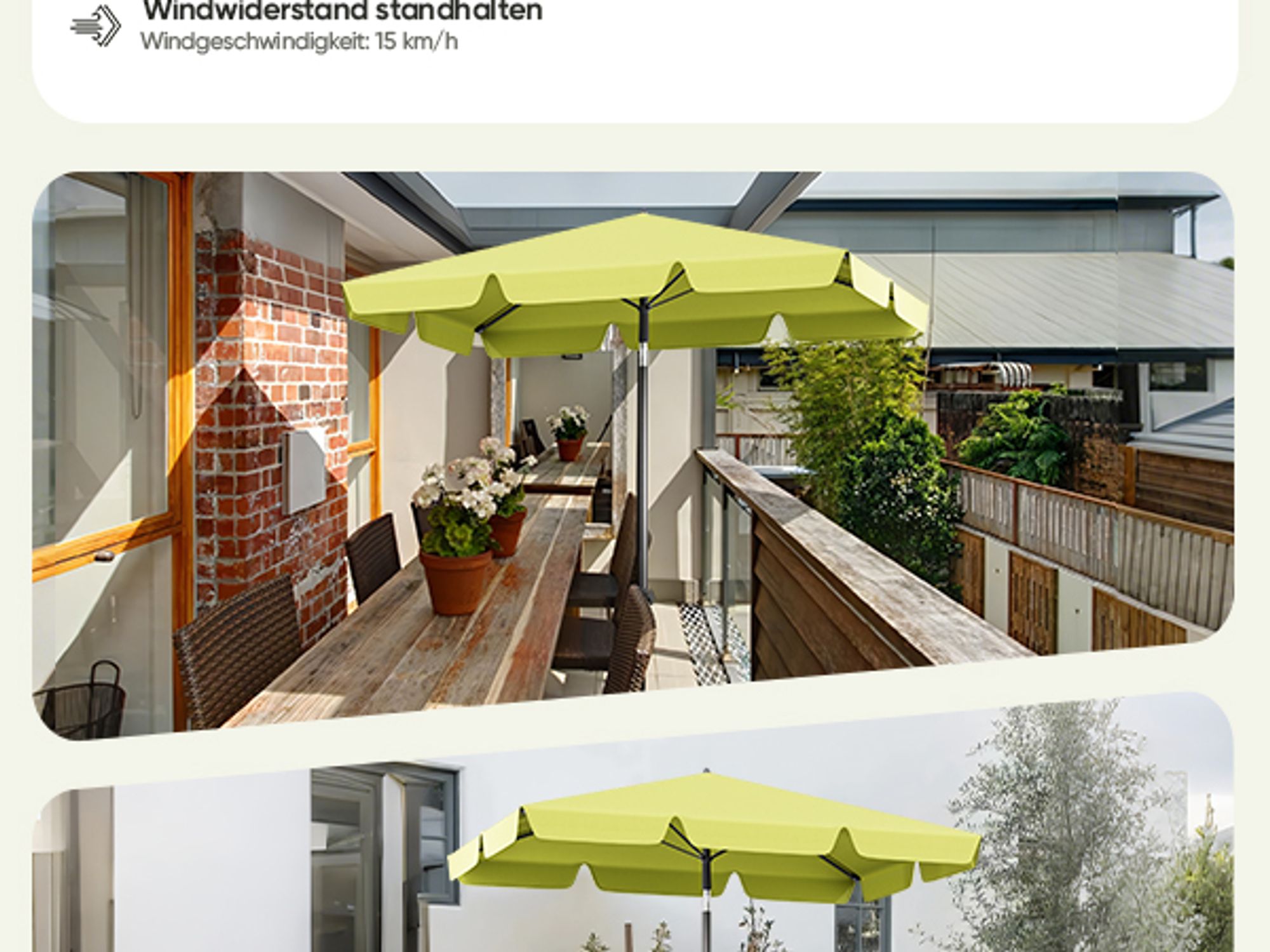 Sekey Sonnenschirm Balkon Rechteckig 200×125 cm Balkonschirm mit Tragetasche Neigungswinkel & Höhe verstellbar Sonnenschutz UPF 50+, Apfelgrün