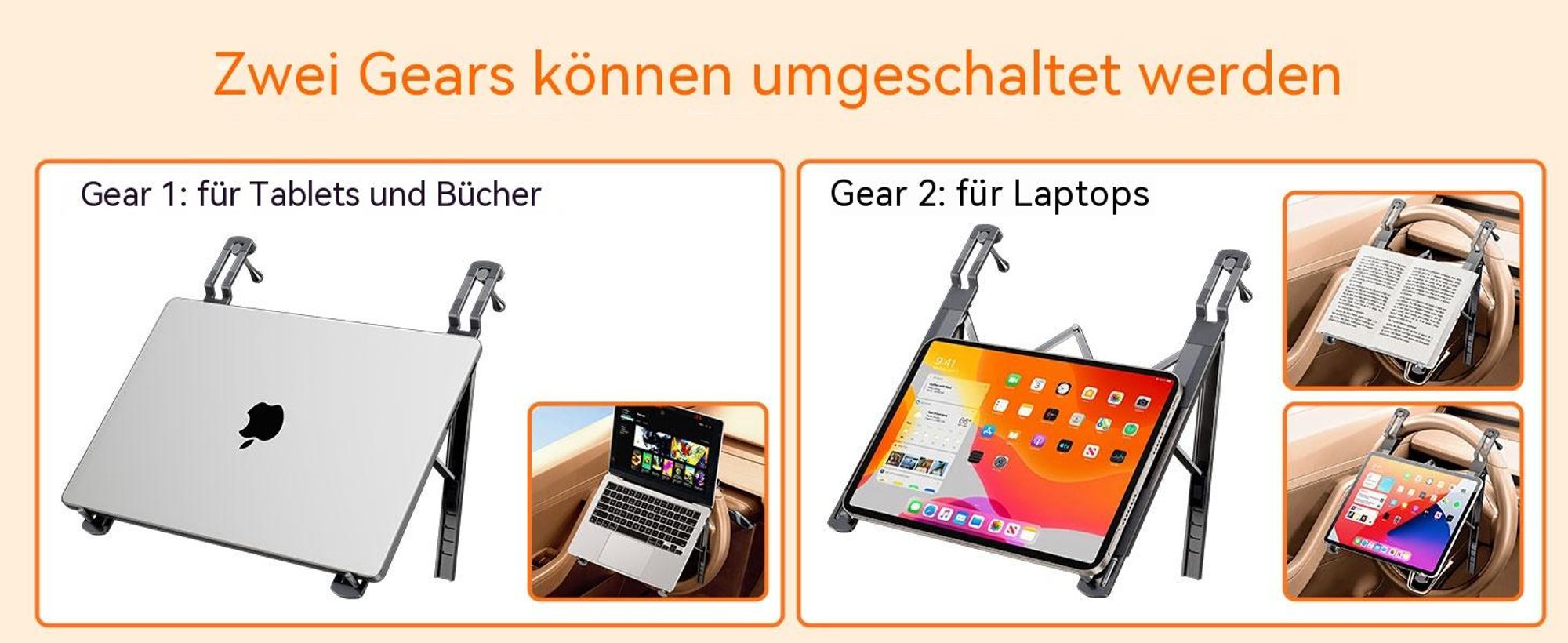 Lenkradtisch Auto Höhenverstellbar, KFZ Laptop Tablet Halterung & Auto Schreibtisch, Klappbarer Tisch fürs Lenkrad, Mobiles Büro Zubehör LKW SUV