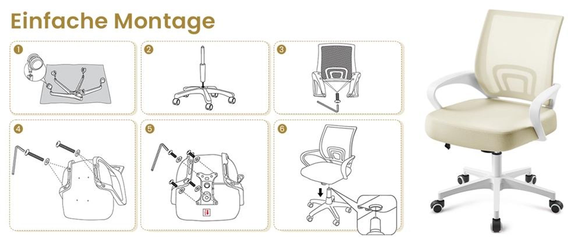 Yaheetech Bürostuhl Schreibtischstuhl ergonomischer Drehstuhl Chefsessel mit Mesh Netz Wippfunktion Beige