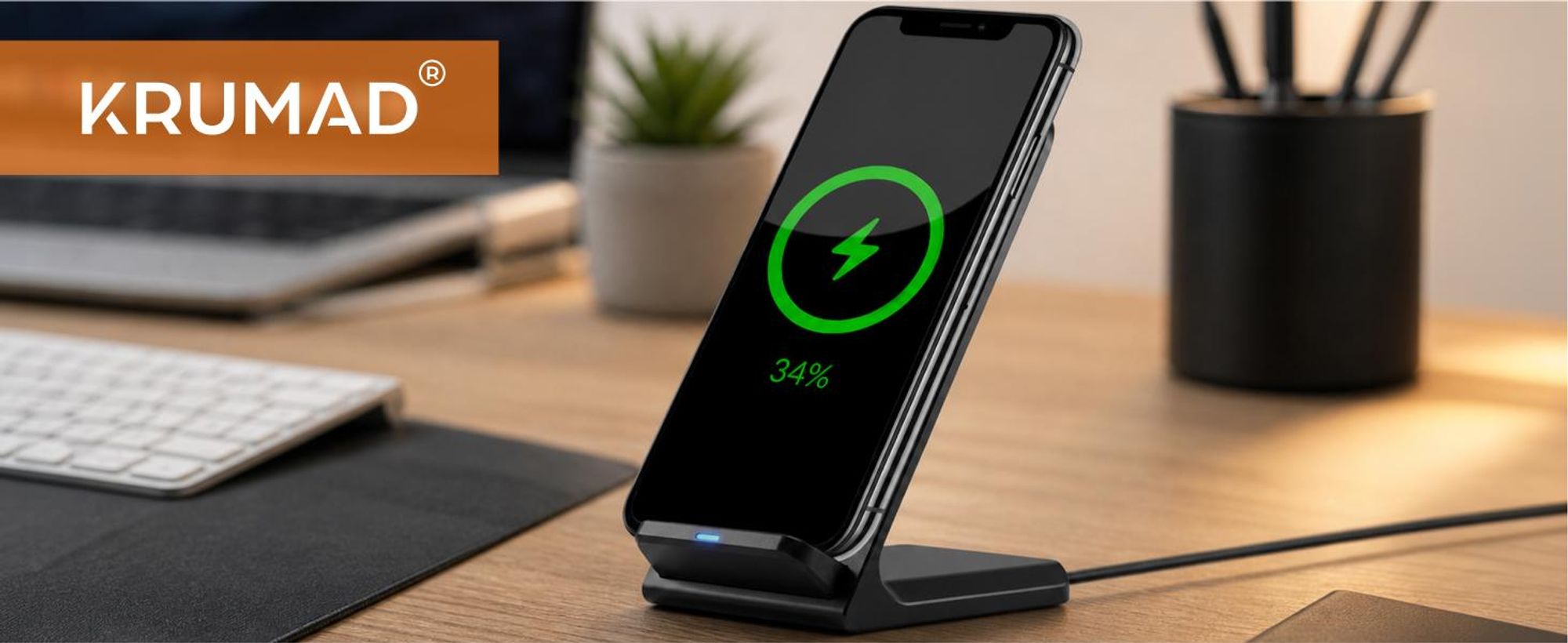 KRUMAD Wireless Charger 15W, Qi Induktives Ladegerät mit LED Anzeige und USB Kabel, Kabelloses Ladepad für Smartphone, Schwarz