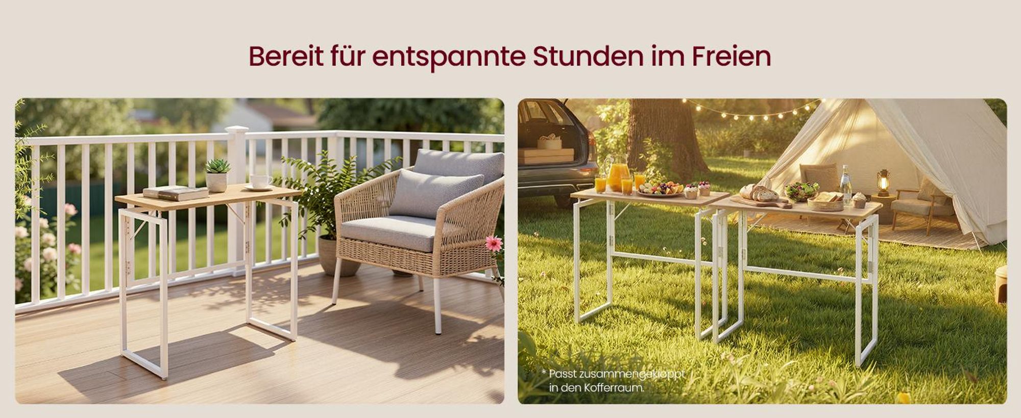 VASAGLE Klapptisch, kleiner Schreibtisch klappbar, Computertisch, Tischplatte aus einem Stück, abgerundete Ecken, 80 cm