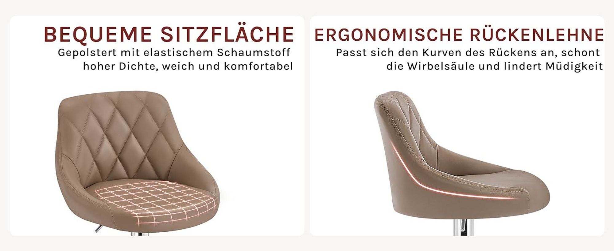 WOLTU 1er Set Barhocker Barstuhl leichte reinige Kunstleder, Gute gepolsterte Sitzfläche, Höhenverstellbar 360° Drehbar, Farbwahl, Khaki