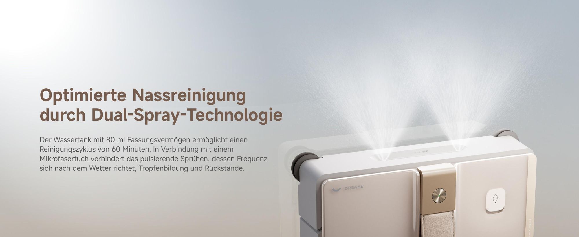 Dreame C1 Station S Kit Fensterputzroboter,Stabil und sicher,Nass-und Trockenreinigung,Dual-Spray,Intelligente Navigation,mobile Station,App,Creme