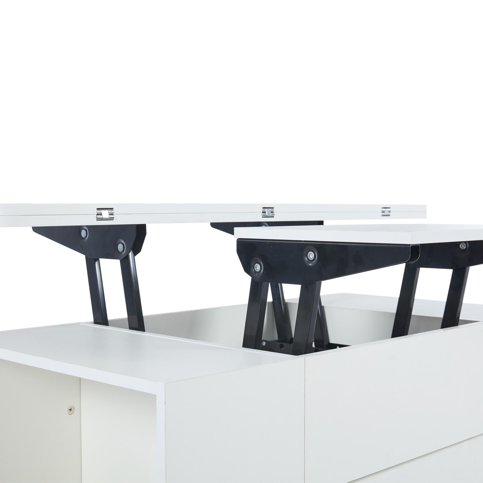 Merax Couchtisch Höhenverstellbar, 4-in-1 Umwandelbar Mit Hockern und Schublade, Sofatisch Mit Stauraum, Wohnzimmertisch Mit Rollen, Weiß
