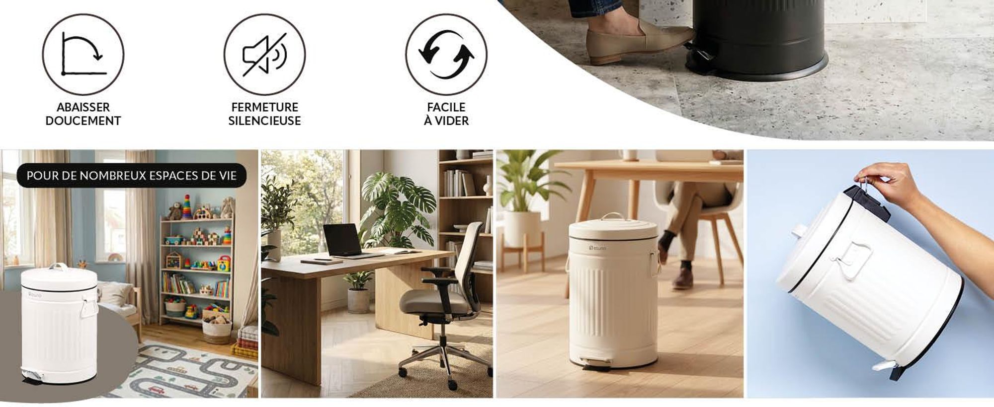 Poubelles dans différents espaces de vie