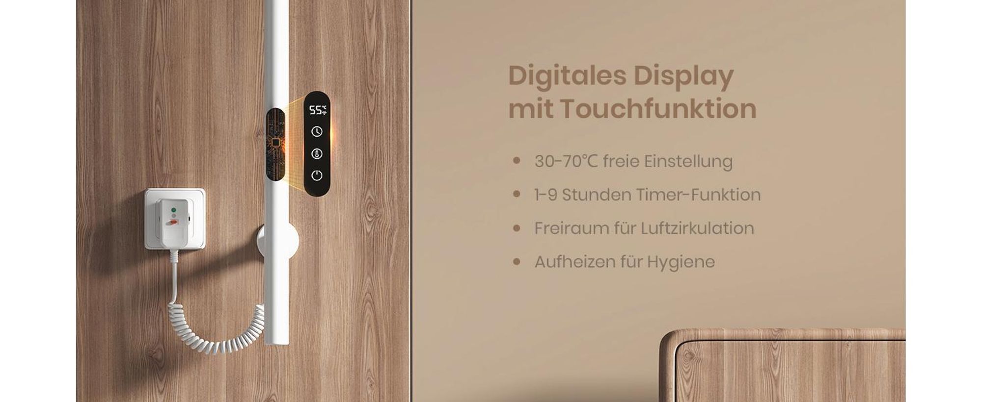EMKE Elektrischer Handtuchheizkörper 100 W Weiß, LCD-Display, Intelligentes Thermostat, WiFi/APP-Steuerung Timer Baum-Design handtuchwärmer 150cm