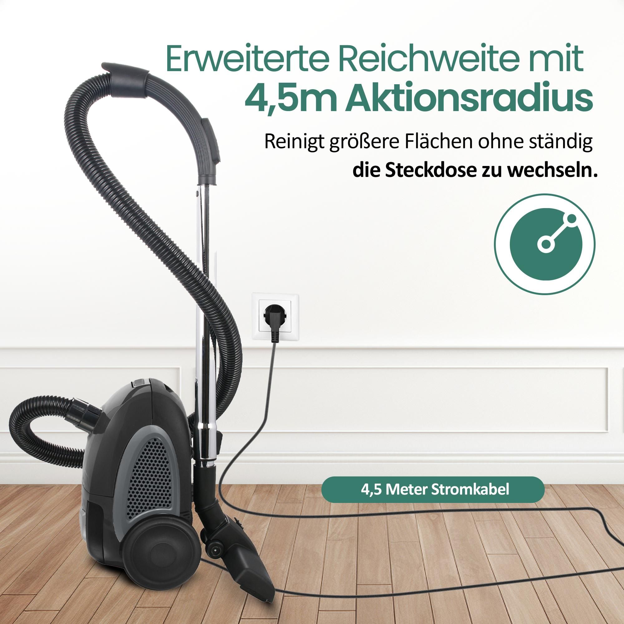 Emerio Staubsauger mit Beutel – 2 Liter – Kabellänge 4,5 m – 800 W – VE-109959.14 – Schwarz