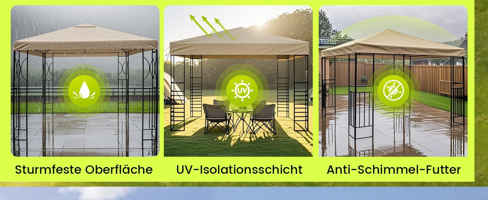 Sekey Pavillon Ersatzdach 3 x 3 m Wasserdicht 1000D Polyester mit doppelter PolyurethanBeschichtung für Gartenpavillon