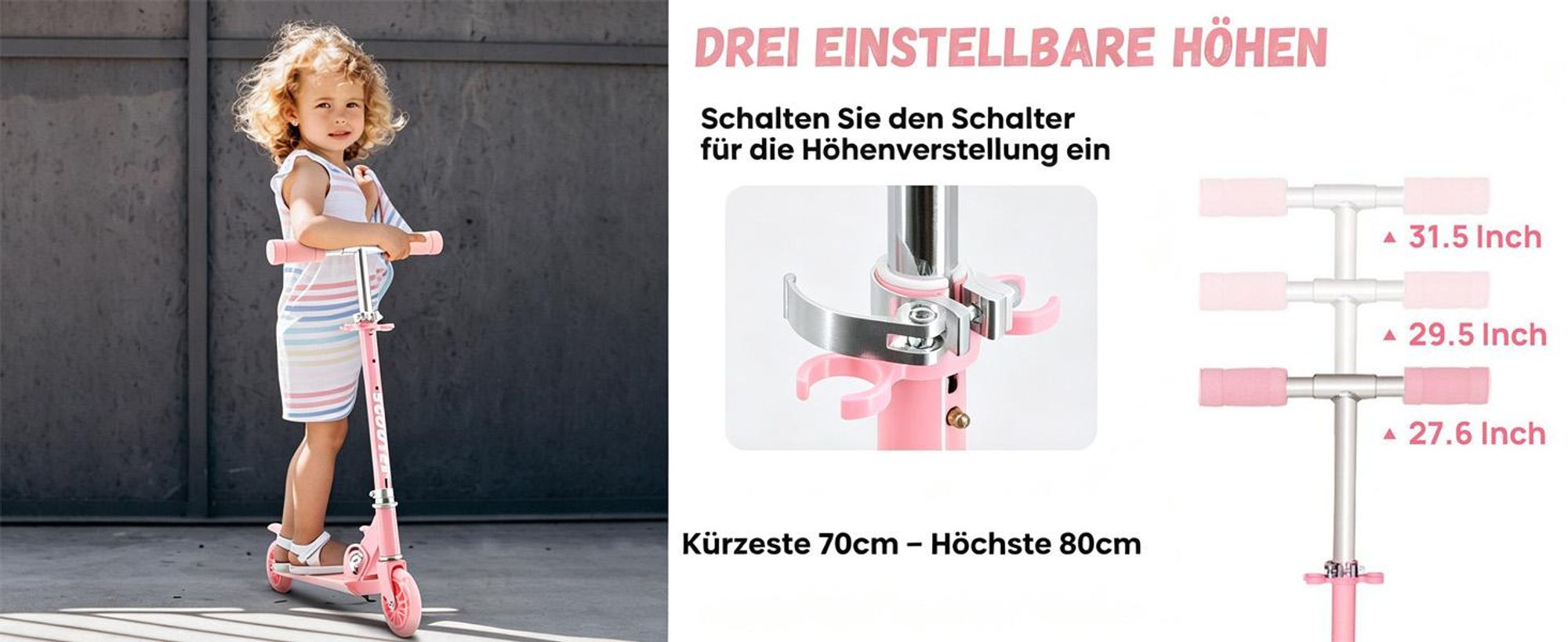 Höhenverstellbarem Lenker, Blinkräder, Kinder Roller Rosa